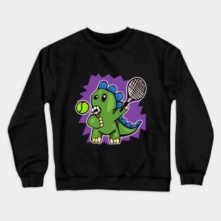 Dinosaur Playing Tennis Purple Background Crewneck Sweatshirt